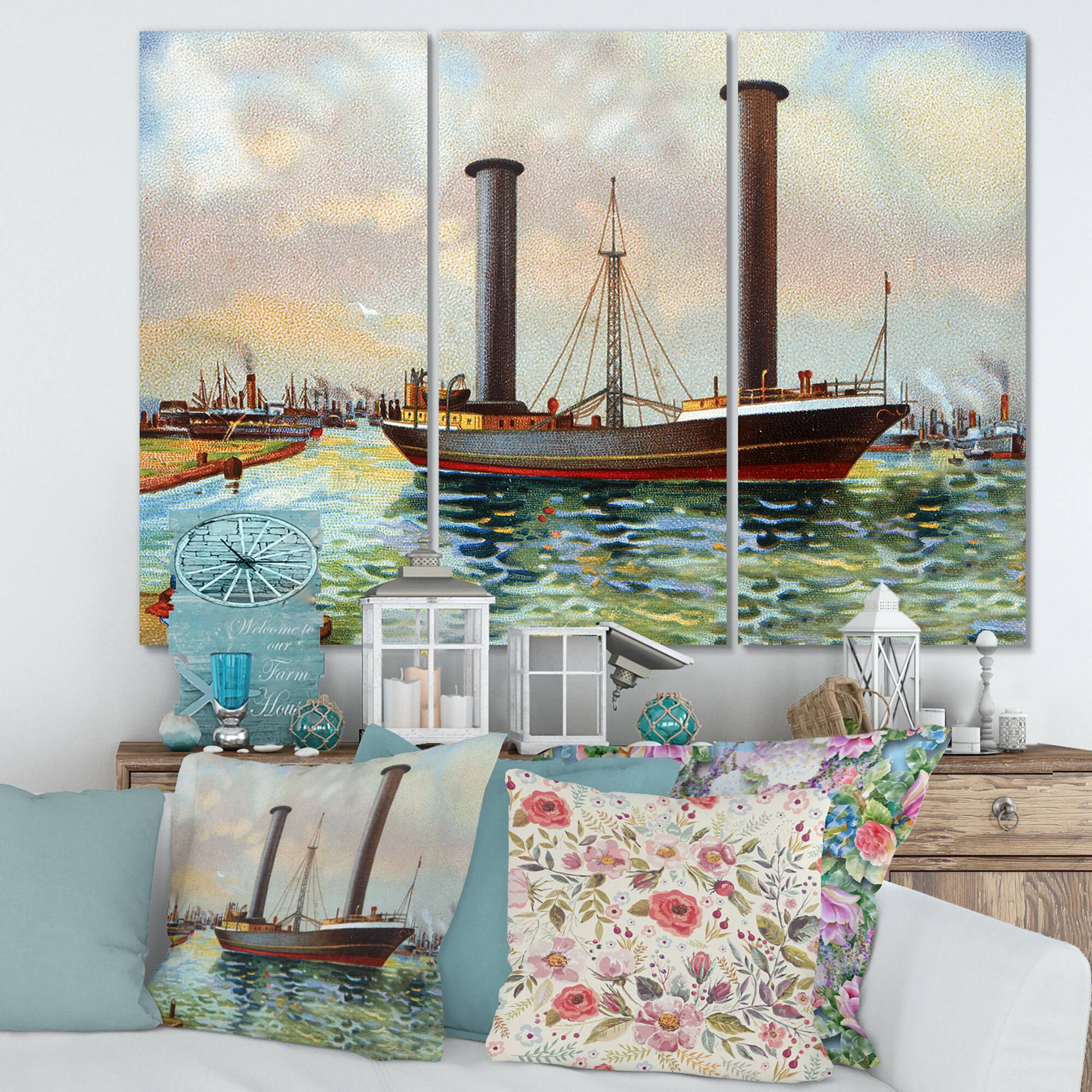 Designart - Ancient Boat Leaving The Harbor